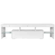 UHOMEPRO TV Stand for TV up to 80, High Gloss Entertainment Center with RGB LED Lights and Storage Shelves, White Media Console for Living Room