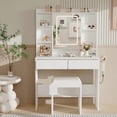 thumbnail image 1 of TROPOW Vanity Desk with Mirror and Lights,for Bedroom,Adjustable 3 Colour Lights Modes,Includes Padded Stool,Makeup Table Set with Hidden Storage Shelves,USB Outlets,Hairdryer Holder,White, 1 of 9
