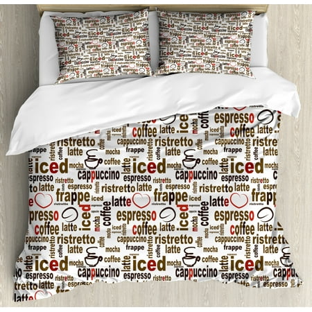 Modern Duvet Cover Set Coffee Words Cafe Typography In Point