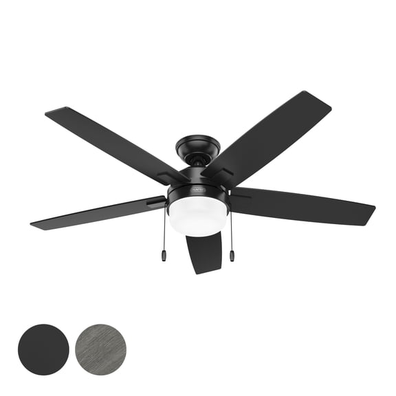 Restored Hunter Fan 52 inch Matte Black Ceiling Fan with Light and Pull Chain, indoor ceiling fan for Bedroom, Living Room/Family Room, Dining Room, Kitchen, Office (Refurbished)