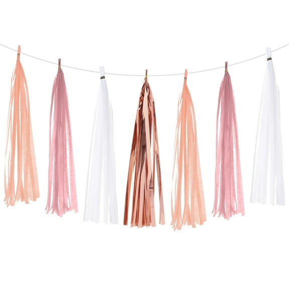 Uxcell Tassel Garland Banner Tissue Paper Tassels Party Decorations DIY Kits for Wedding Birthday White/Coral/Rose Gold/Light Pink