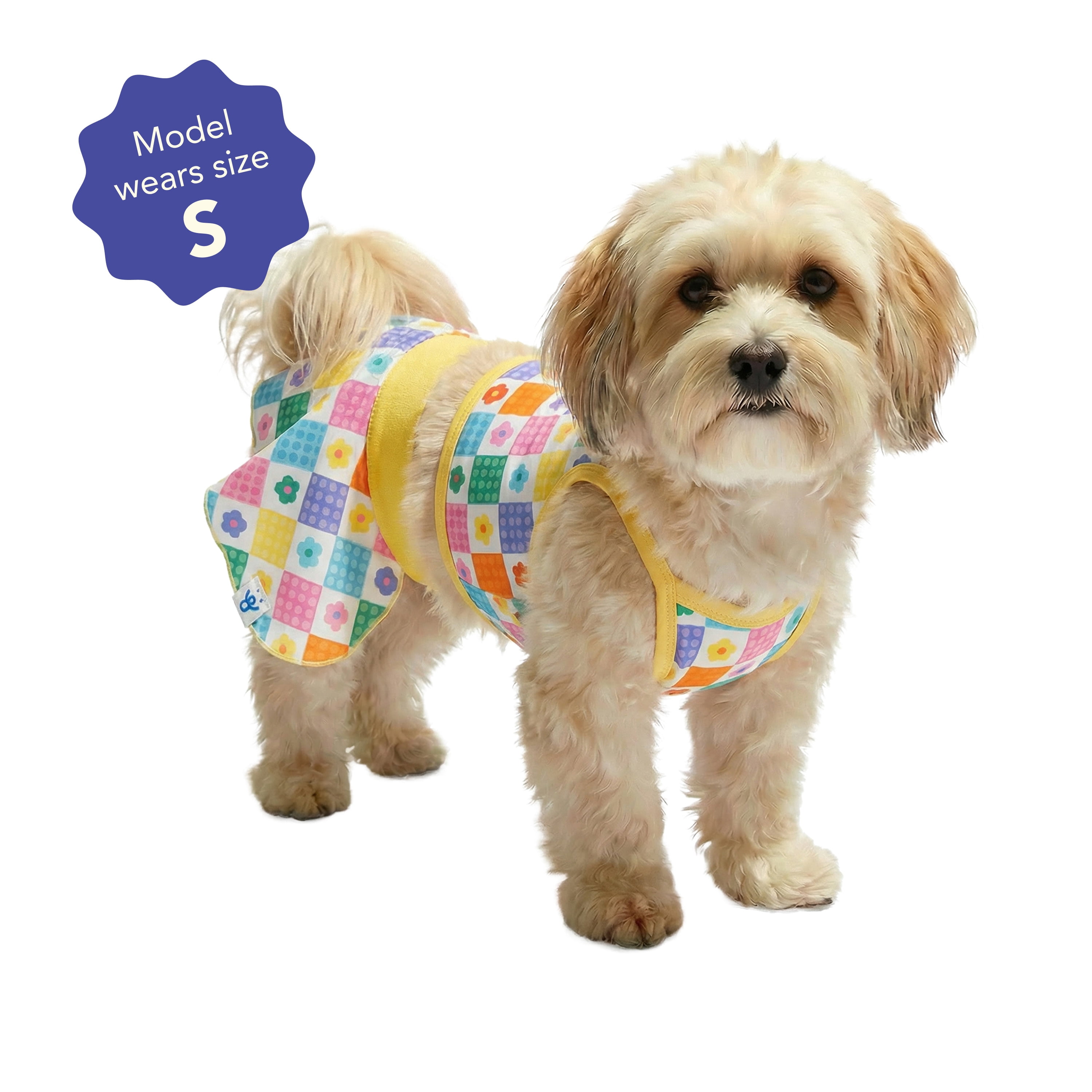 Oodles Yellow Checkered Floral Spring 2-Piece Dog Bikini, Small