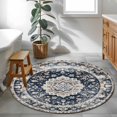 thumbnail image 3 of Round Rugs 4Ft, Navy Blue Beige Boho Round Area Rug Washable Indoor Throw Carpet, Vintage Ethnic Geometric Soft Non Slip Circle Rug for Kitchen Nursery Room Home Decor Aesthetic, 3 of 8