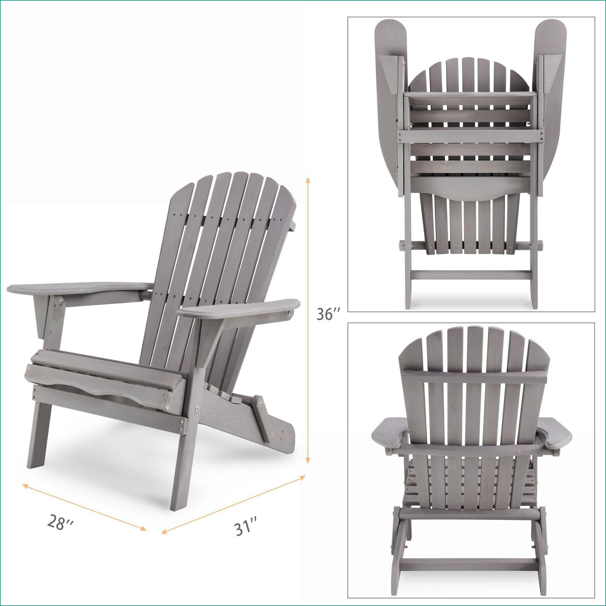 Outdoor Adirondack Chairs | Set of 2 Folding Classic for Patio Lawn Backyard Deck | Slate Gray | Solid Wood