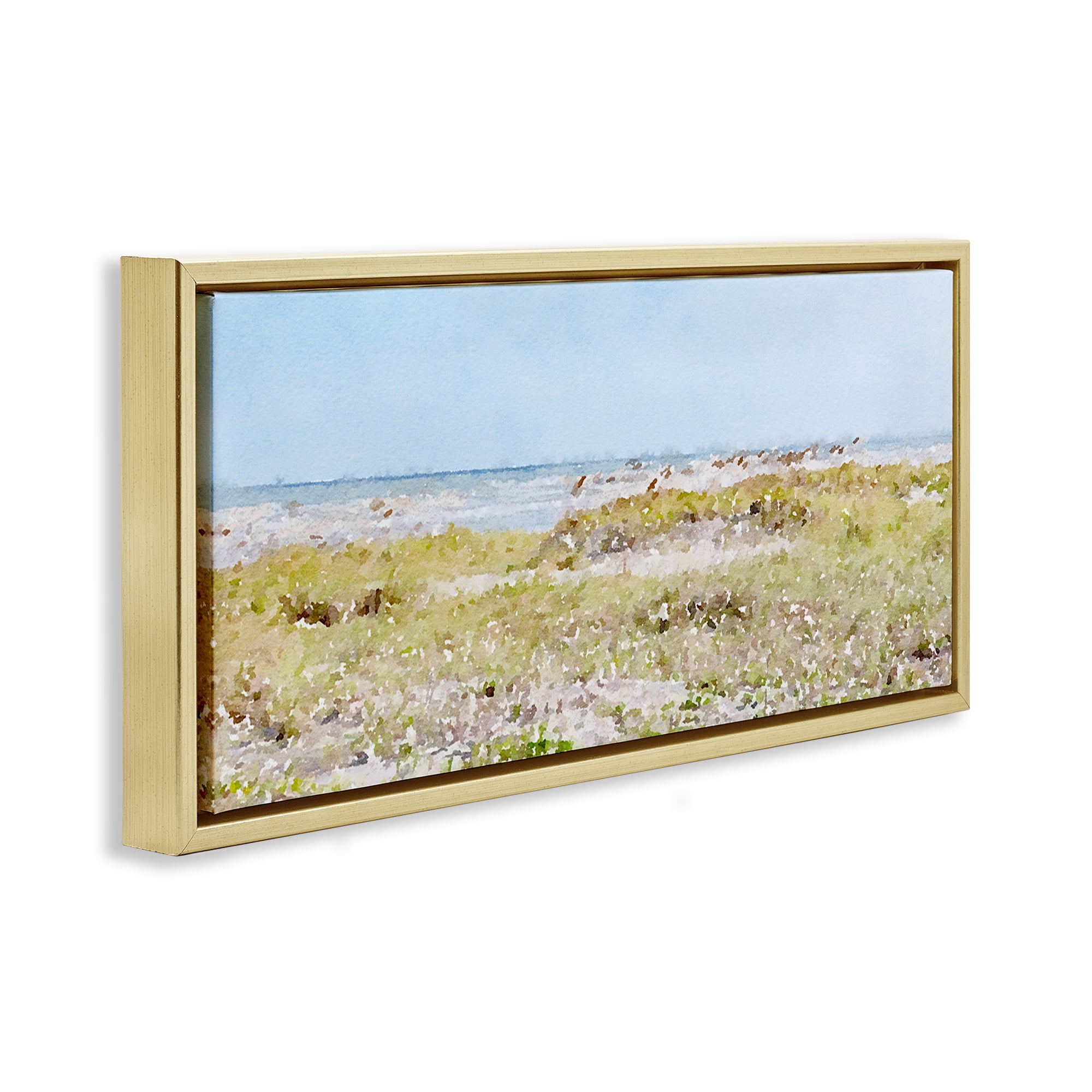 Stupell Industries Eastern Beach Grass Landscape Painting Gold Floater Framed Canvas Art Print Wall Art, 31 x 14