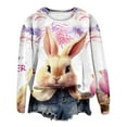 thumbnail image 6 of Women's Casual Rabbit Easter Print Round Neck Long Sleeve Hoodless Sweatshirt Top Pink S, 6 of 7