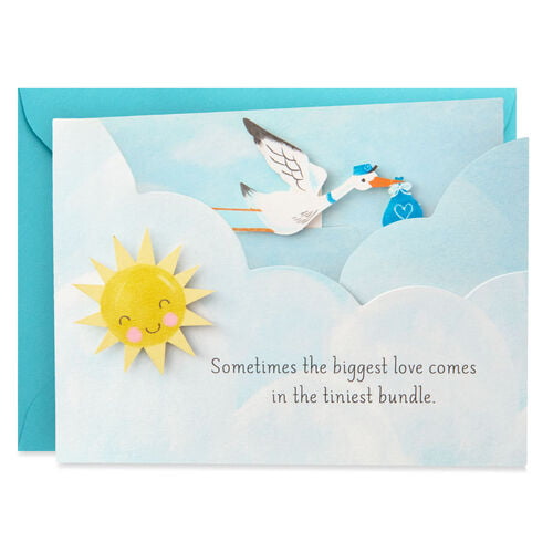 Baby Birth Fun Size Stork Mini Human Blank Greeting Card With Envelope 