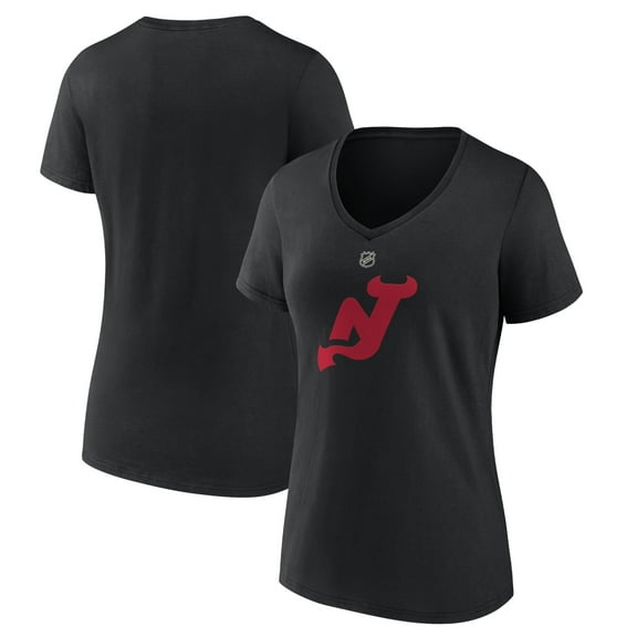 Women's Black New Jersey Devils Alternate Logo V-Neck T-Shirt