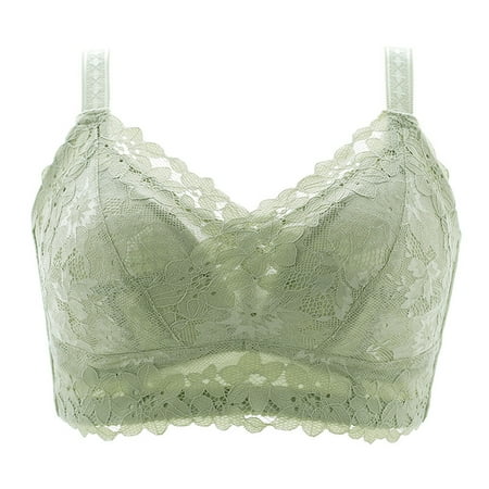 Wireless Bras for Women  Women s Solid Color Bra Front Button Plus Size Full Cup Closure Secondary Breast Sagging Bra(Green S)