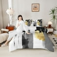 thumbnail image 4 of jejeloiu Abstract Geometric Stripes Twin Comforter Sets,White Gray Gold Bedding Set For Men Women Reversible 2-Piece, 4 of 8