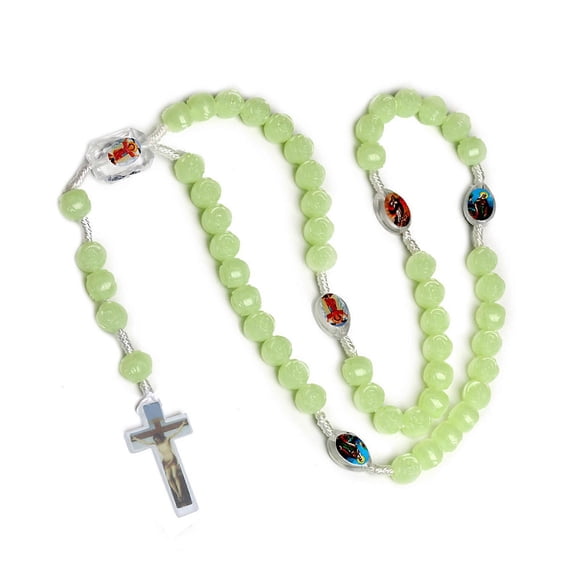 glowing in Dark Rosary Necklace Bead Chain Pendant Ornaments for Home Church Yoga Room Decorations Gift