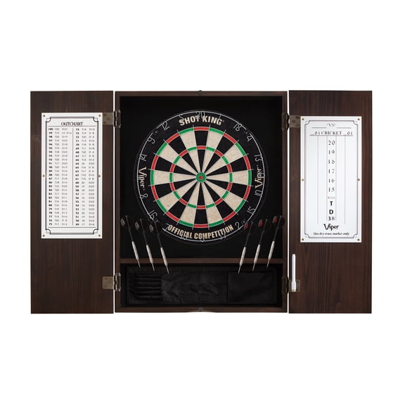 Viper Metropolitan Sisal Fiber Bristle Dartboard and Cabinet Bundle: Standard Set (Shot King Dartboard), Espresso Finish
