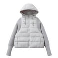 thumbnail image 7 of Zedker Women's Hooded Thermal Padded Jackets Splicing Fashion Knitted Long Sleeve,Casual Zipper Comfy Two Pockets Coats with Hood Cord,Gray,L, 7 of 7
