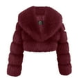 thumbnail image 2 of FRSASU Women's Winter Coats Fleece Cropped Jacket Synthetic Plush Long Sleeve Shaggy Warm Outerwear Top Wine, 2 of 6