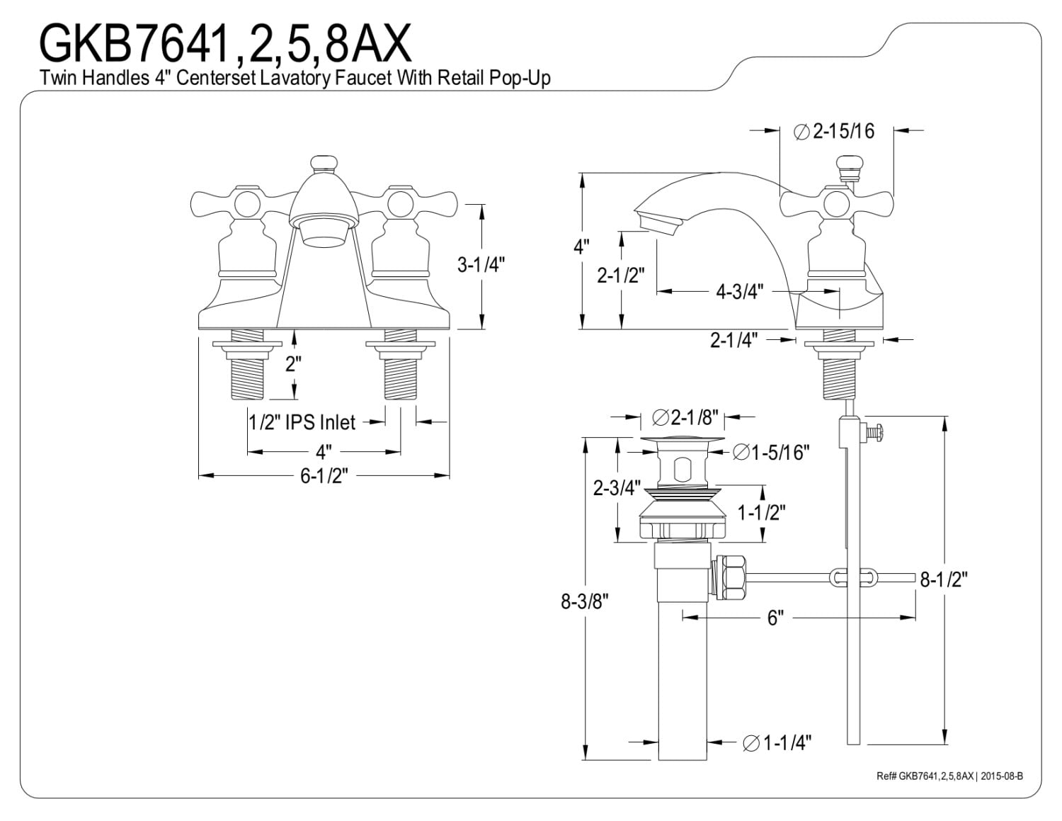Kingston Brass GKB7648AX 4 in. Centerset Bathroom Faucet, Brushed Nickel