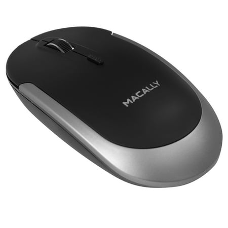 Macally Silent Wireless Bluetooth Mouse for Apple Mac or Windows PC Laptop/Desktop Computer, Slim & Compact Mice Design with Optical Sensor & DPI Switch 800/1200/1600, Black(BTDYNAMOUSE)