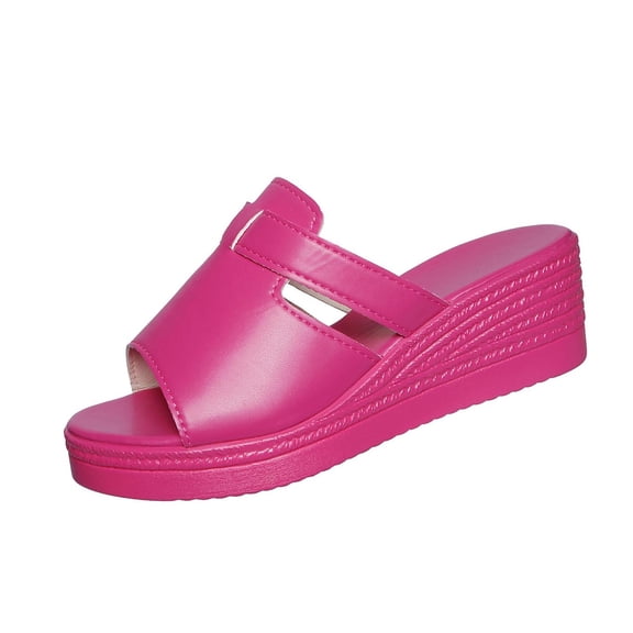 KEGIRLOM Women's Fashionable And Casual Summer Thick-Soled Outdoor Wedge Sandals Hot Pink 7.5