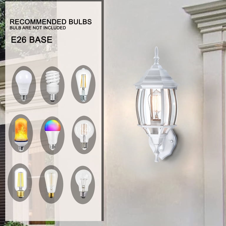Ciata Outdoor Porch Light Jelly Jar Lantern Sconce | White Metal Wall Mount Fixture With Clear Ribbed Glass | E26 Bulb Base, Water Resistant For Porch, Patio, Garage