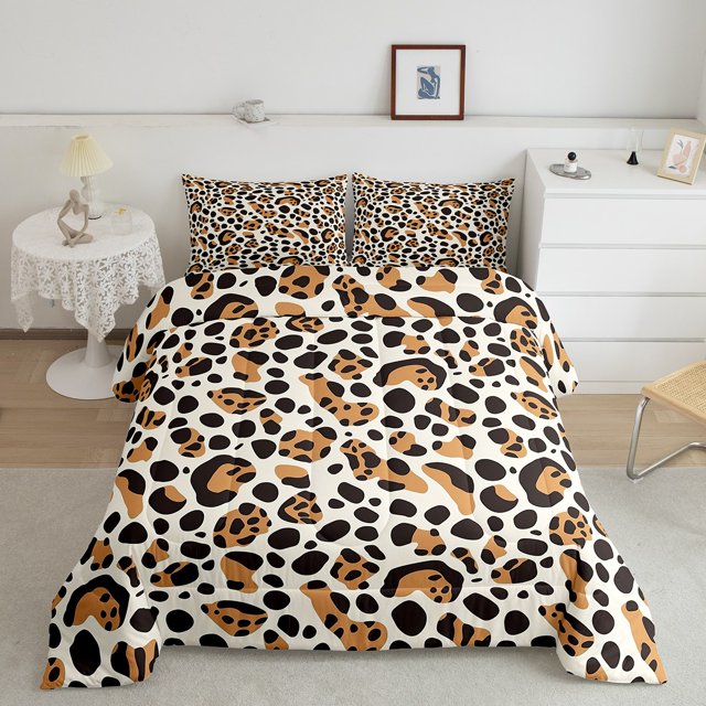 Erosebridal Leopard Print Bedding Queen Comforter Set, Brown Cheepah Down Comforter, Wildlife Decor, Reversible 3pcs