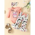 thumbnail image 2 of Wassery Baby Girl Fall Clothes 3 6 9 12 18 Months Infant Cow Print Long Sleeve Rompers Bodysuits + Flare Pants + Headband Newborn Cute 3Piece Clothing 0-18M, 2 of 9