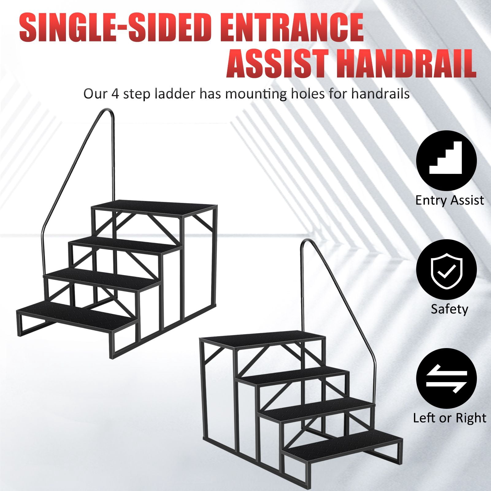 Hot Tub Steps Outdoor, RV Steps with Handrail, Portable RV Stairs 2/3/4/5 Step, Heavy Duty Truck Camper Steps Ladders for Travel Trailers, 5th Wheel, Motor Home, Spa, and Porch