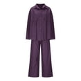 thumbnail image 6 of BiZtdJrK Two Piece Vacation Sets for Women Long Sleeve Button Down Shirts and Wide Leg Pants Casual Set Loose Travel 2 Piece Outfits with Pockets Purple S, 6 of 7