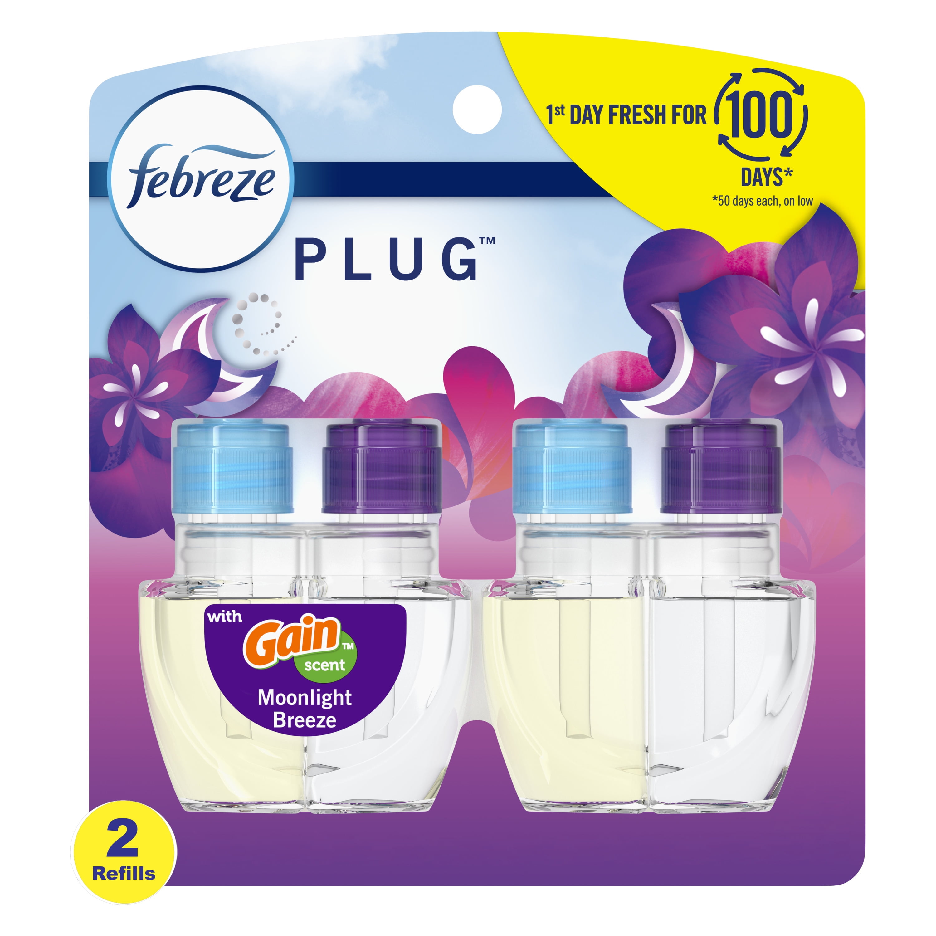 (6 pack) Febreze Plug In Air Freshener, Odor-Fighting Scented Oil Refill, Gain Moonlight Breeze, 2 Refills
