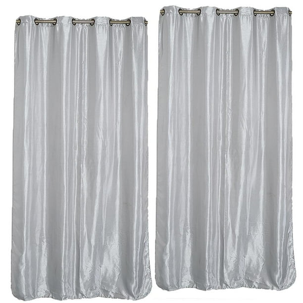 2x Ranura / Satinado Cortinas De Ventana Para El Patio Sala De Dormitorio Decoración Grey Grommet_S Soledad Cortina opaca de la puerta de la ventana