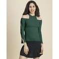 thumbnail image 2 of Moomaya Casuals, Cold Shoulder Solid Top, Long Sleeves Fitted Knit Tops, 2 of 9