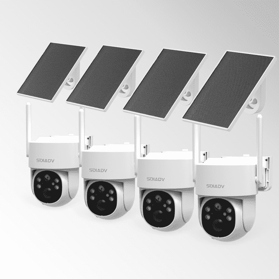 Homeguards WIFI6 Wireless Security Camera System 2K PTZ AI Motion Detection Color Night Vision Solar Battery Powered Indoor Outdoor 4-Pack