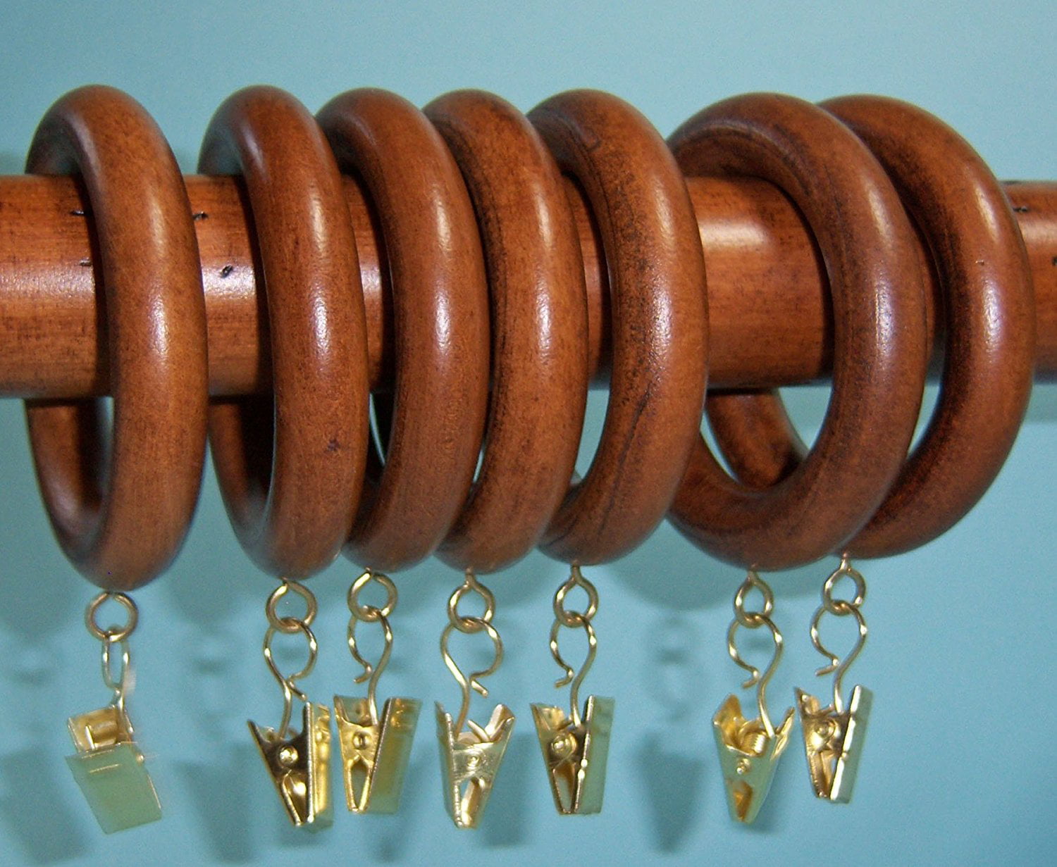 Boho Chic Brown Wood fits 1 3/4” rod. 13 Wooden Curtain Rings with Round Eye 
