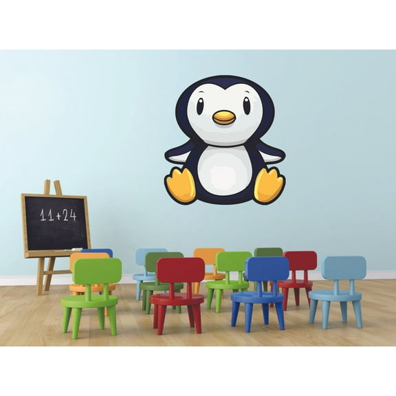 Cute Black Penguin Adorable Cartoon Character Wall Art Decal Vinyl Sticker Girls Boy Room Bedroom Nursery Kindergarten House Home Wall Decor Removable Peel and Stick Durable Quality Sticker 20x12 inch