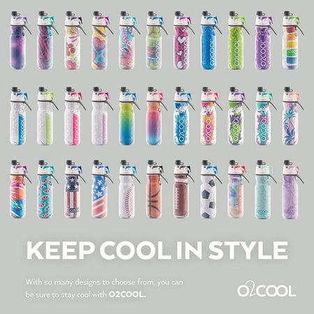 O2COOL Mist 'N Sip Misting Water Bottle 2-in-1 Mist And Sip Function With No Leak Pull Top Spout Reusable Sports Water Bottle - 20 oz - Baseball