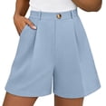 thumbnail image 2 of Women's Pleated Dress Shorts, High Waisted Wide Leg Tailored Shorts, Business Casual With Pockets For Summer Office Wear Blue S, 2 of 9