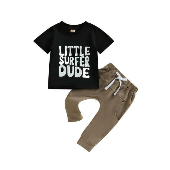 Bagilaanoe 2pcs Toddler Baby Boys Long Pants Set Letters Print Short Sleeve T-shirt Tops   Trousers 6M 12M 18M 24M 3T Kids Casual Outfits