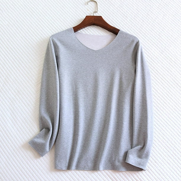 Ropa interior térmica para hombre, blusa informal de moda, cómoda, de manga larga, lisa, con cuello en V, pijama, ropa interior térmica, blusa de poliéster para hombre
