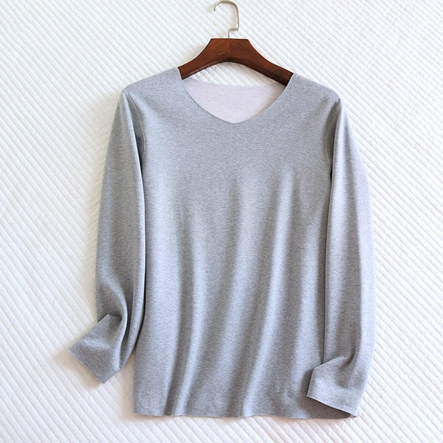 Ropa interior térmica para hombre, blusa informal de moda, cómoda, de manga larga, lisa, con cuello en V, pijama, ropa interior térmica, blusa de poliéster para hombre