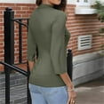 thumbnail image 4 of Women's Mock Turtleneck Slim Fit Top Three-Quarter Sleeve Lightweight Stretchy Pullover Basic Casual Tops for Work to Weekend，Army Green M, 4 of 5