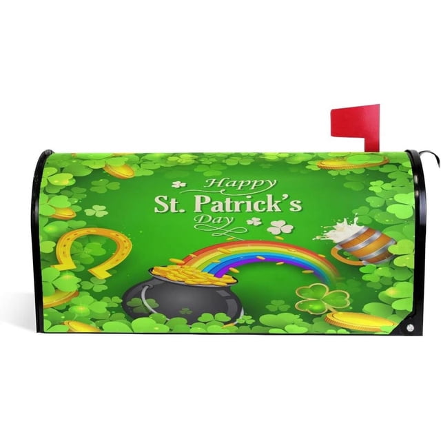 St Patrick Day Clover Magnetic Mailbox Cover Mailbox Wrap Post Letter Box Cover Home Decorative for Standard Mailboxes