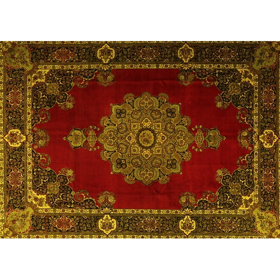Ahgly Company Machine Washable Indoor Rectangle Persian Yellow Traditional Area Rugs, 4' x 6'