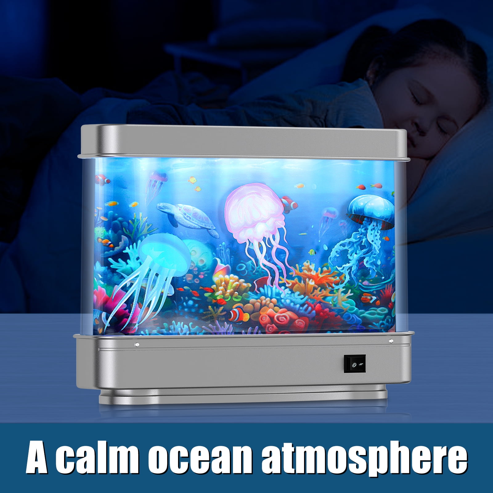2BK Fake Fish Tank Mini Aquarium,Artificial Tropical Fish Decorative,Fake Aquarium Decorative Lamp,Aquarium Lights Motion Lamp Night Light with Moving Fish,Gift for Kids