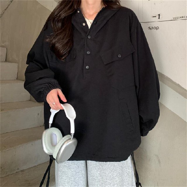 -Chaqueta cortavientos japonesa Y2k para mujer, sudaderas con capucha, ropa de calle Harajuku, chaquetas de gran tamaño para exteriores, Otoño e Invierno