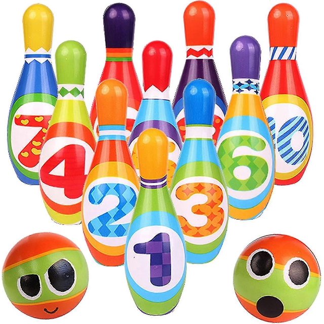 Kids Bowling Set - With 10 Bowling Pins & 2 Balls - Educational Early Development Indoor & Outdoor Games Set - For Toddlers & Infants Boys & Girls Age