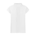 thumbnail image 4 of Women's Cotton Linen Blouse Work Short Sleeve Mock Neck Hollow Out Tops Shirt Summer Casual Comfy Tshirts Loose Vacation, 4 of 5