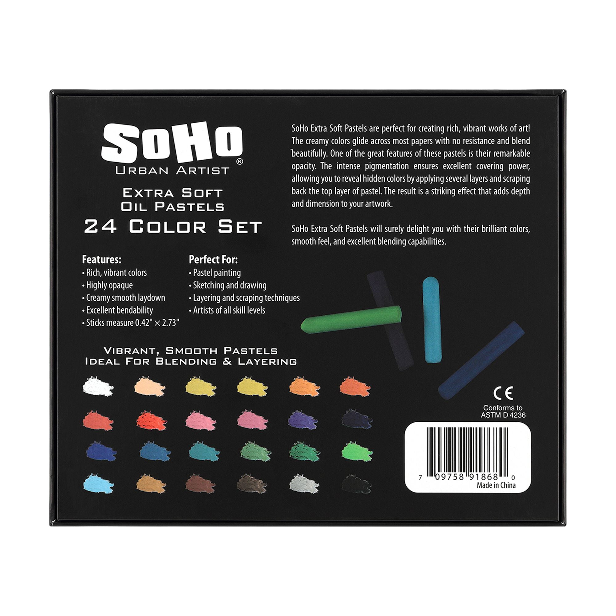SoHo Urban Artist Extra Soft Oil Pastels Set of 24 & 9x12 Oil Pastel Pad Bundle – 20-Sheet Textured Paper for Blending, Layering & Drawing – Smooth, Pigmented Pastels & Acid-Free Sketchbook