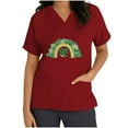 thumbnail image 5 of lcziwo Lucky Clover Rainbow Shirts for Women 2025 St Patrick's Day Short Sleeve Irish Shirts Loose Fit V-Neck Scrubs Tops with Pockets Red XXL Sales of The Week, 5 of 7