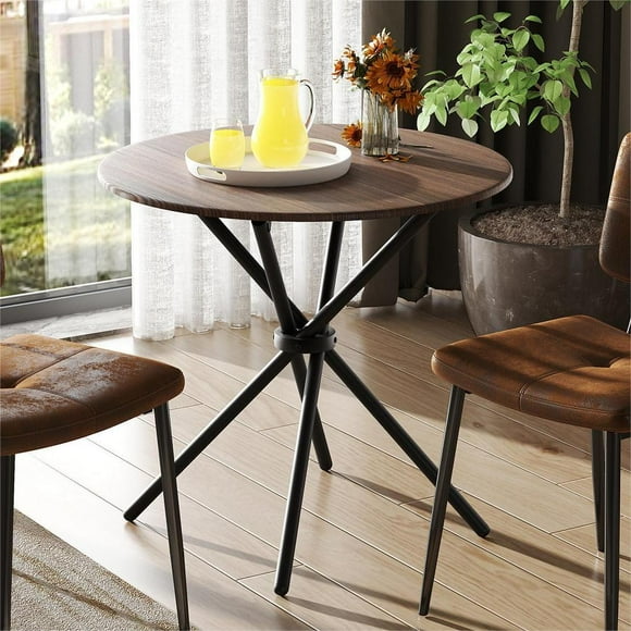 Homy Casa 31.5 inch Round Dining Table for two, Espresso MDF Top Metal Base, Modern Kitchen Table