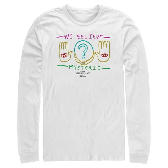 Men's Marvel Spider-Man: No Way Home We Believe Mysterio Hands Long Sleeve Shirt White Large