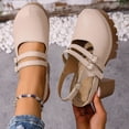 thumbnail image 3 of Rokment Womens Platform Chunky High Heels Mary Jane Mules Sandals Summer Fall Trendy Casual Buckles Leather Closed Toe Block Heeled Slingback Dressy Footwear with Back Straps Beige Size 6, 3 of 8