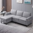 thumbnail image 1 of Puremind 78Inch Small L Shaped Sectional Sofa with Storage Ottoman and Side Pocket, Linen Sectional Couch for Living Room/Small Spaces, Light Gray, 1 of 7
